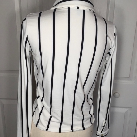 Sweet Rain Black and White Striped Long Sleeve Blouse Size Small - Picture 3 of 4